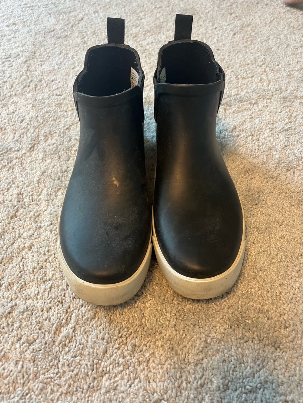 Women’s Black Slip-On Rain Ankle Boots with White Sole